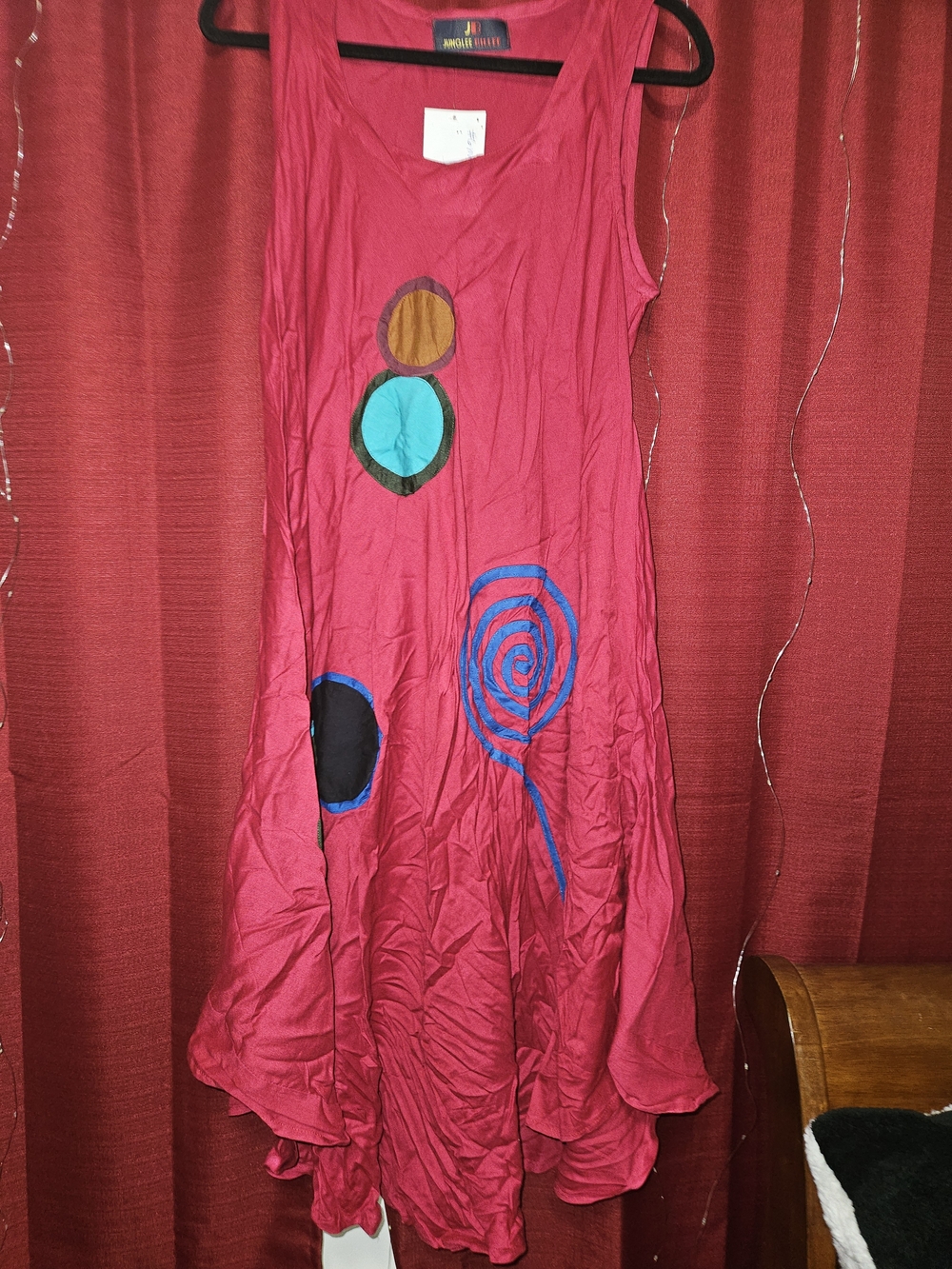 Junglee Billee Magenta Boho Midi Dress Applique Asymmetrical Hem Sleeveless